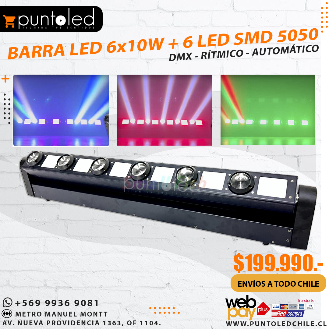 Barra 6x10w + 6 led smd 5050
