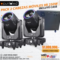 Pack 2 cabezas Móviles 9r 250w punto led chile