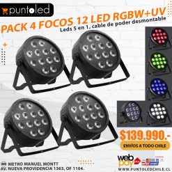 Pack 4 Focos 12 led rgbwUV - Punto Led Chile