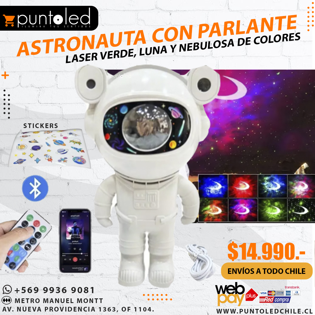 Astronauta con parlante bt galaxia- punto led chile