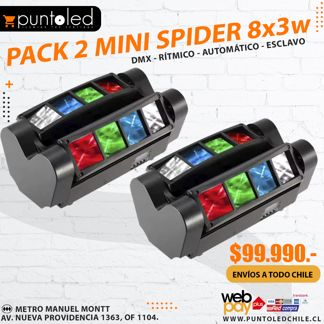 Pack 2 Mini Spider 8x3w - Punto Led Chile