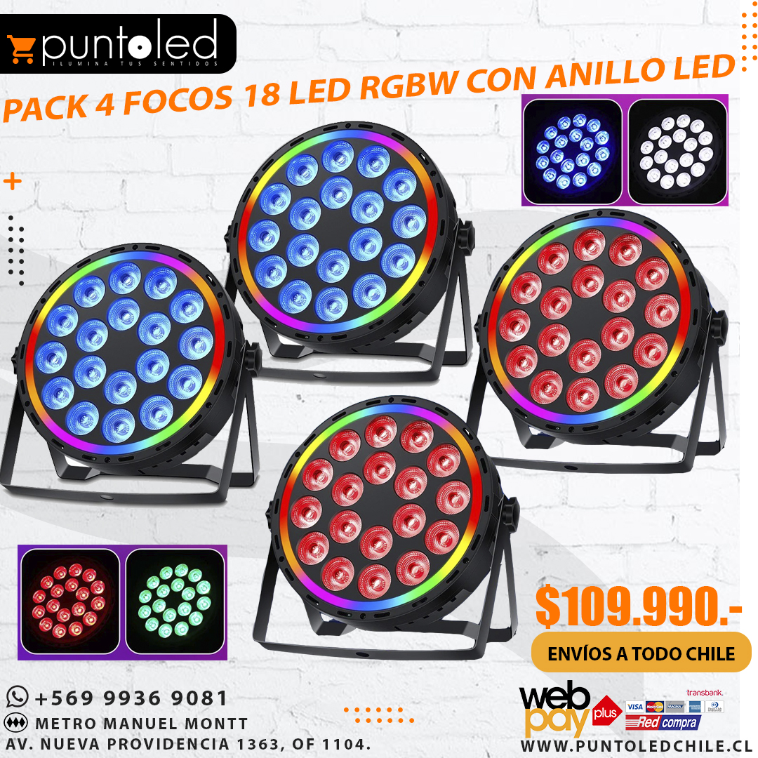 Pack 4 focos 18 led con Anillo - Punto Led