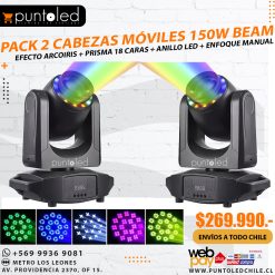 Pack 2 cabezas móviles 150w beam punto led chile