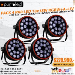 Pack 4 focos 18x18 rgbwauv punto led chile