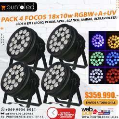 Pack oferta 4 focos 18x10w rgbwauv - punto led chile