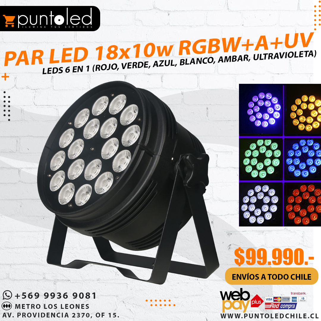 Par Led 18x10W RGBW+A+UV 6 en 1 – Punto Led Chile