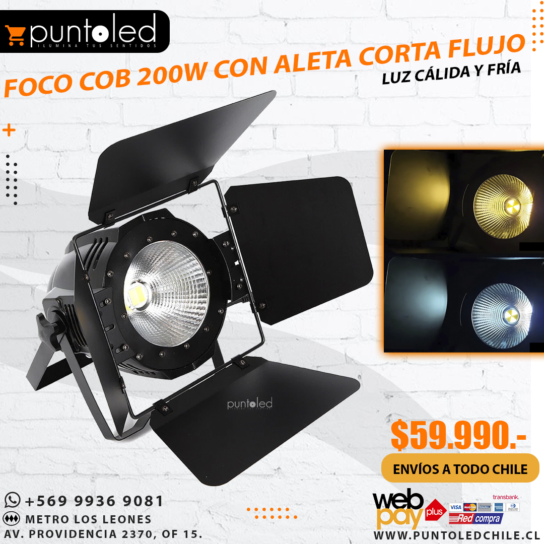 Foco Cob 200w con aleta corta flujo - punto led